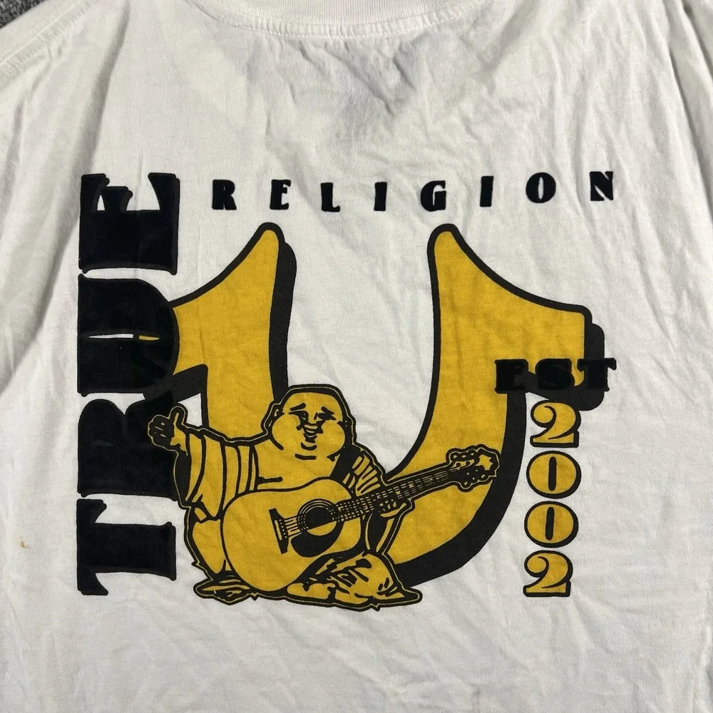 True Religion Buddha Graphic T Shirt White Men's XL Short Sleeve Cotton